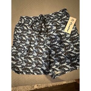 Centro Mens Swim Trunks Navy White Shark Print Shorts MS1004 Large NWT